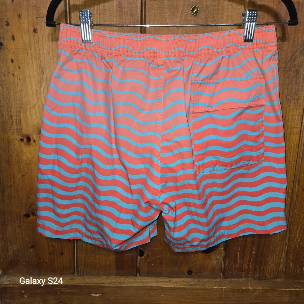 Psycho Bunny Mens Swim Trunks Coral Blue Wavy Stripe Mesh Lined Shorts Size S - Picture 5 of 5